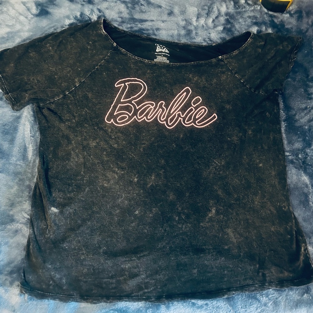 Torrid + Barbie Black Washed Pink Off Shoulder T Shirt Sz 2